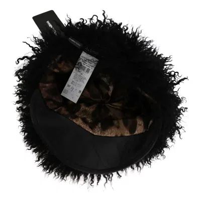 Dolce & Gabbana Black Tibet Lamb Fur Leather Gatsby Hat In Black