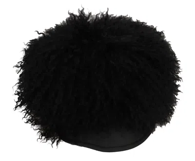 Dolce & Gabbana Black Tibet Lamb Fur Leather Gatsby Hat In Black