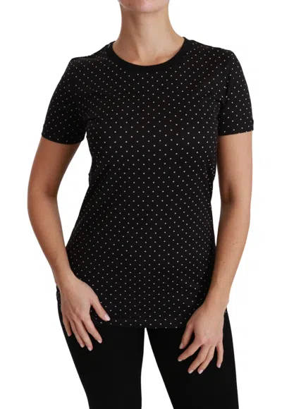 Dolce & Gabbana Black Dotted Crewneck Cotton Top T-shirt In Black