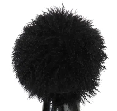 Dolce & Gabbana Black Tibet Lamb Fur Leather Gatsby Hat In Black