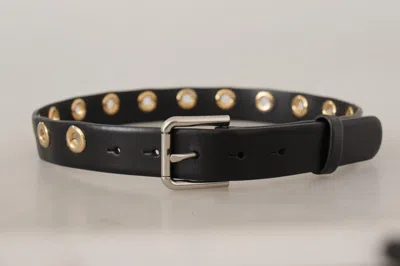 Dolce & Gabbana Black Leather Eyelet Silver Tone Metal Buckle Belt In Black
