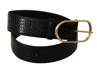 Dolce & Gabbana Black Embossed Leather Gold Tone Metal Buckle Belt In Black