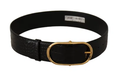 Dolce & Gabbana Black Embossed Leather Gold Tone Metal Buckle Belt In Black