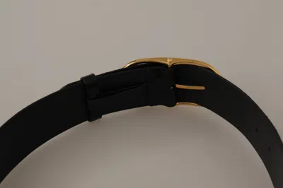 Dolce & Gabbana Black Embossed Leather Gold Tone Metal Buckle Belt In Black