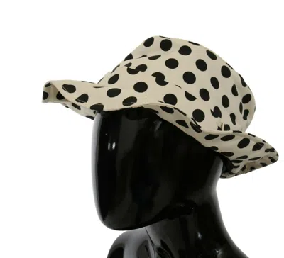 Dolce & Gabbana White 100% Cotton Polka Dot Design Trilby Hat In Neutral