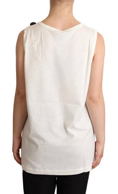 Dolce & Gabbana White Dog Floral Print Embellished  T-shirt In White