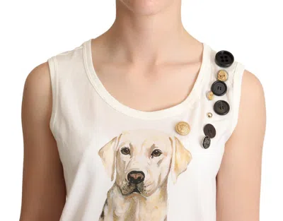 Dolce & Gabbana White Dog Floral Print Embellished  T-shirt In White