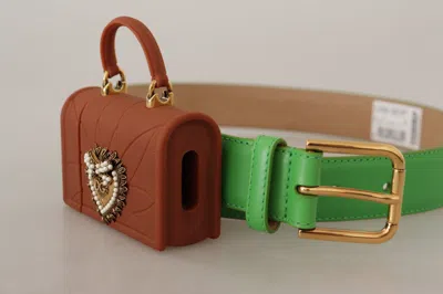 Dolce & Gabbana Green Leather Devotion Heart Micro Bag Headphones Belt In Green