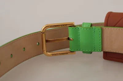 Dolce & Gabbana Green Leather Devotion Heart Micro Bag Headphones Belt In Green