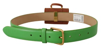 Dolce & Gabbana Green Leather Devotion Heart Micro Bag Headphones Belt In Green