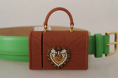 Dolce & Gabbana Green Leather Devotion Heart Micro Bag Headphones Belt In Green