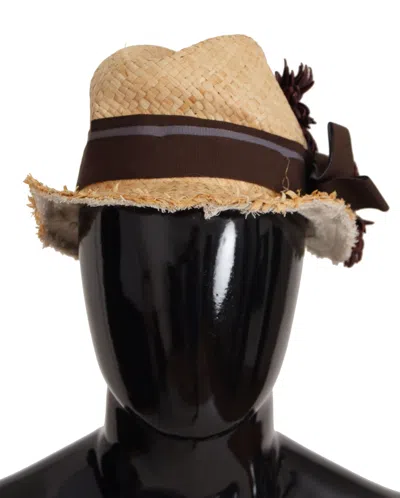 Dolce & Gabbana Yellow Ribbon Floral Embellished Straw Hat In Neutral