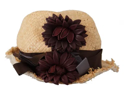 Dolce & Gabbana Yellow Ribbon Floral Embellished Straw Hat In Neutral