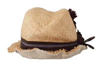 Dolce & Gabbana Yellow Ribbon Floral Embellished Straw Hat In Neutral