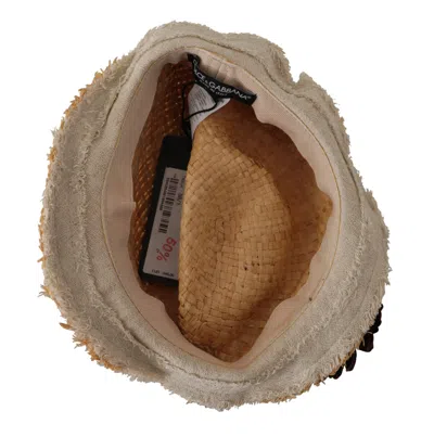Dolce & Gabbana Yellow Ribbon Floral Embellished Straw Hat In Neutral