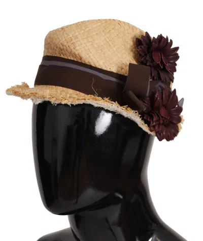 Dolce & Gabbana Yellow Ribbon Floral Embellished Straw Hat In Neutral