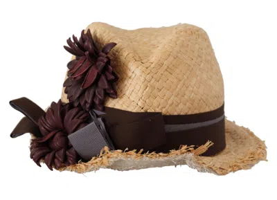 Dolce & Gabbana Yellow Ribbon Floral Embellished Straw Hat In Neutral