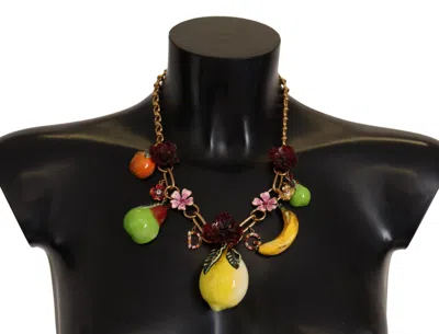 Dolce & Gabbana Gold Brass Sicily Fruits Roses Statement Necklace In Multi