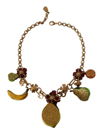 Dolce & Gabbana Gold Brass Sicily Fruits Roses Statement Necklace In Multi