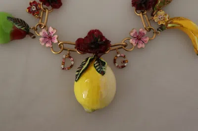 Dolce & Gabbana Gold Brass Sicily Fruits Roses Statement Necklace In Multi