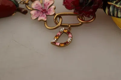 Dolce & Gabbana Gold Brass Sicily Fruits Roses Statement Necklace In Multi