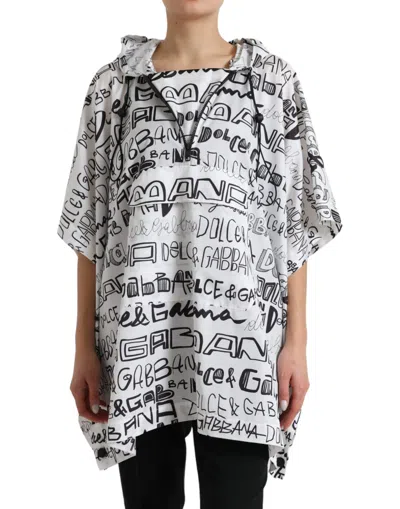 Dolce & Gabbana White Logo Print Hooded Blouson T-shirt Top In White