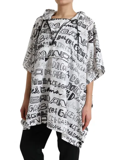 Dolce & Gabbana White Logo Print Hooded Blouson T-shirt Top In White