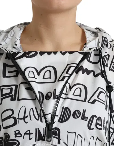 Dolce & Gabbana White Logo Print Hooded Blouson T-shirt Top In White