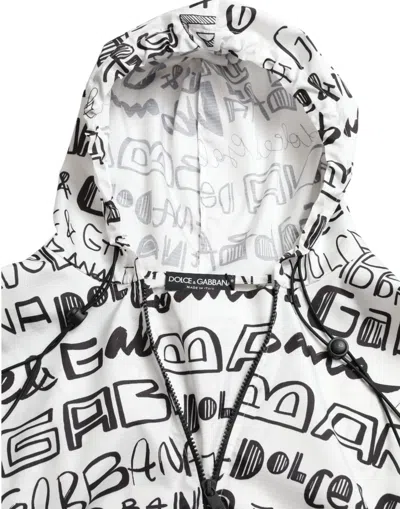 Dolce & Gabbana White Logo Print Hooded Blouson T-shirt Top In White