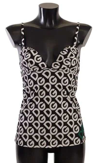 Dolce & Gabbana Black White Logo Print Camisole Top Underwear In Black