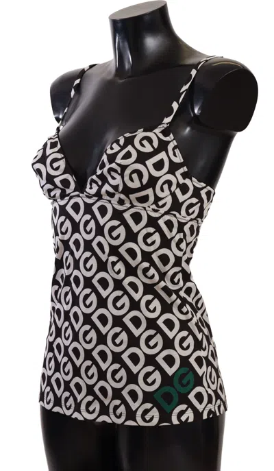 Dolce & Gabbana Black White Logo Print Camisole Top Underwear In Black