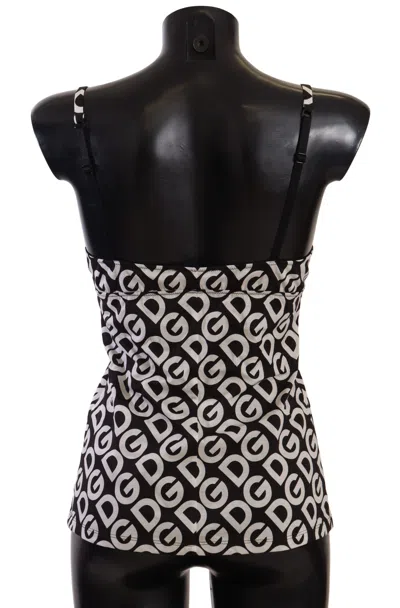 Dolce & Gabbana Black White Logo Print Camisole Top Underwear In Black