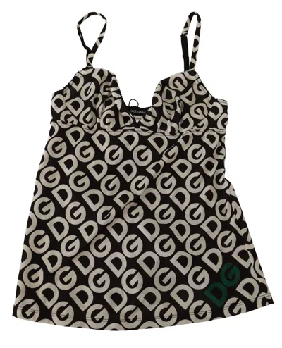 Dolce & Gabbana Black White Logo Print Camisole Top Underwear In Black