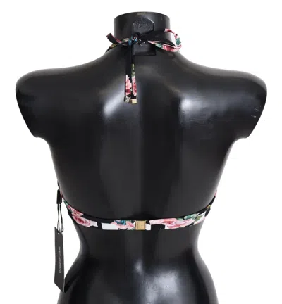 Dolce & Gabbana Multicolor Striped Rose Print Swimwear Bikini Tops In Multi