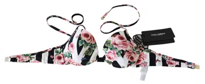 Dolce & Gabbana Multicolor Striped Rose Print Swimwear Bikini Tops In Multi