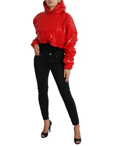 Dolce & Gabbana Shiny Red Hooded Cropped Short Coat Jacket In Red