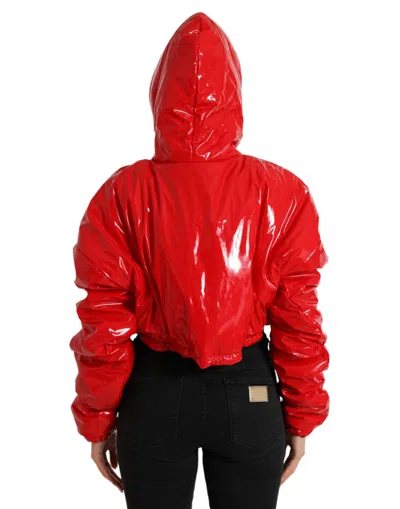 Dolce & Gabbana Shiny Red Hooded Cropped Short Coat Jacket In Red