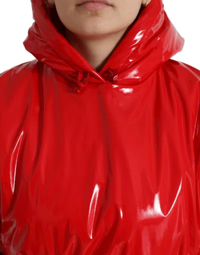 Dolce & Gabbana Shiny Red Hooded Cropped Short Coat Jacket In Red