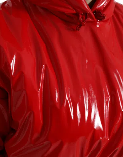 Dolce & Gabbana Shiny Red Hooded Cropped Short Coat Jacket In Red