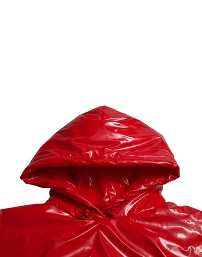 Dolce & Gabbana Shiny Red Hooded Cropped Short Coat Jacket In Red