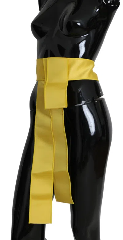 Dolce & Gabbana Yellow Wide Snap Button Closure Silk Belt In Yellow