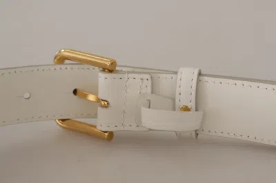 Dolce & Gabbana White Calf Leather Gold Tone Logo Metal Buckle Belt In Neutral