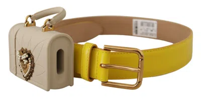 Dolce & Gabbana Yellow Leather Devotion Heart Micro Bag Headphones Belt In Yellow
