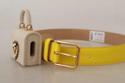 Dolce & Gabbana Yellow Leather Devotion Heart Micro Bag Headphones Belt In Yellow