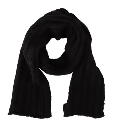 Dolce & Gabbana Black Virgin Wool Knitted Unisex Warmer Shawl Scarf In Black