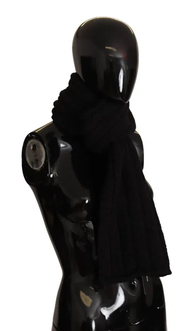 Dolce & Gabbana Black Virgin Wool Knitted Unisex Warmer Shawl Scarf In Black
