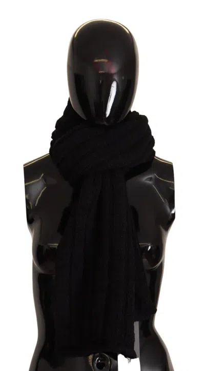 Dolce & Gabbana Black Virgin Wool Knitted Unisex Warmer Shawl Scarf In Black
