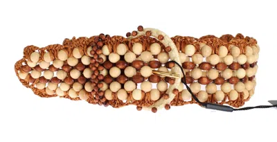 Dolce & Gabbana Brown Raffia Wood Beaded Wide Waist Belt In Brown