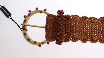 Dolce & Gabbana Brown Raffia Wood Beaded Wide Waist Belt In Brown