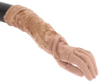 Dolce & Gabbana Beige Suede Xiangao Fur Elbow Gloves In Neutral